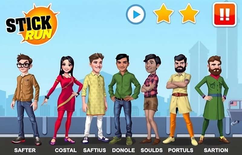 Stick Run character customization screen showing various Indian-themed outfits with Stick Run watermark