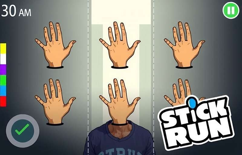 Stick Run control guide showing touch gestures for different moves with Stick Run watermark